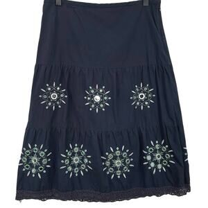 LOFT Embroidered A Line Skirt Boho Festival Cotton Women Size 6